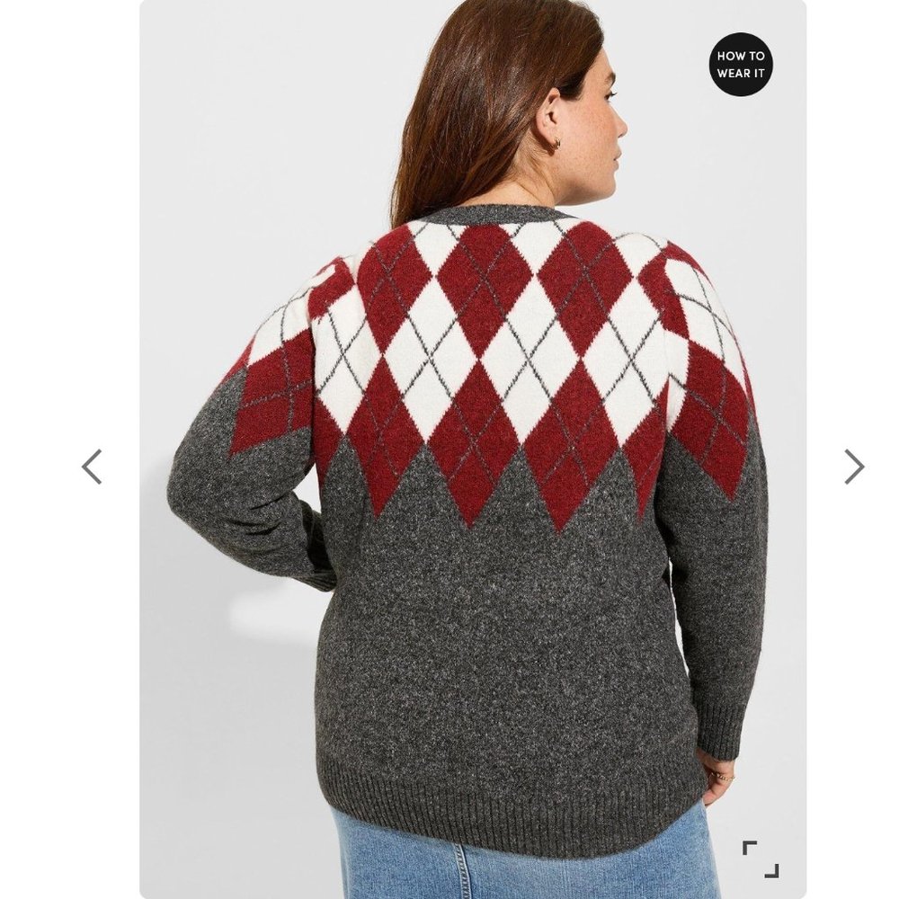 Brand New Torrid Vegan Cashmere Argyle Sweater - Picture 3 of 8